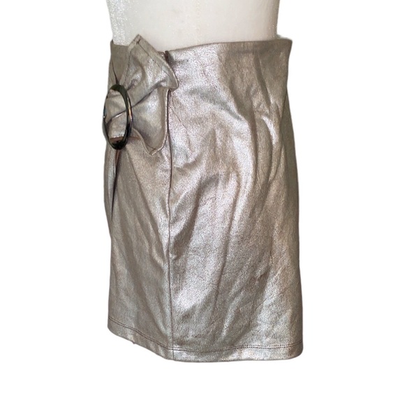 Zara Metallic Silver Wrap Buckle Ruched Mini Skirt - S - Picture 8 of 15